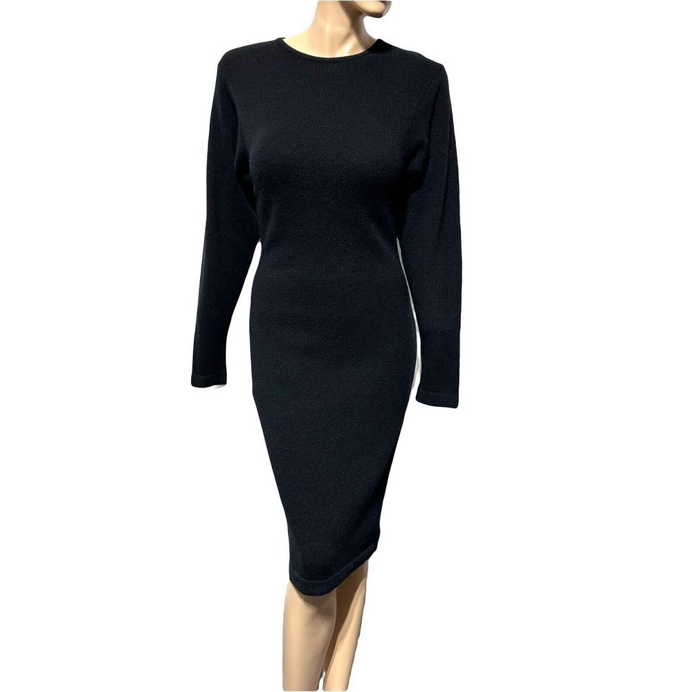 Vtg Outlander Knit Sweater Dress Womens Size Small S Black Lambs Wool Angora